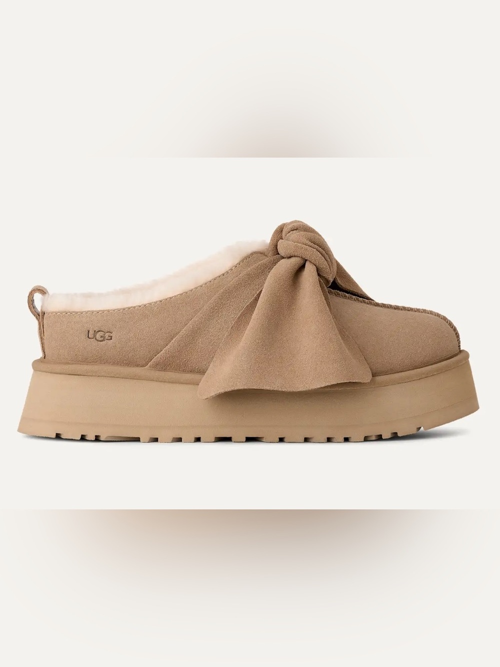 UGG Tazz Bow Platform slip on mini boot in sand size 10